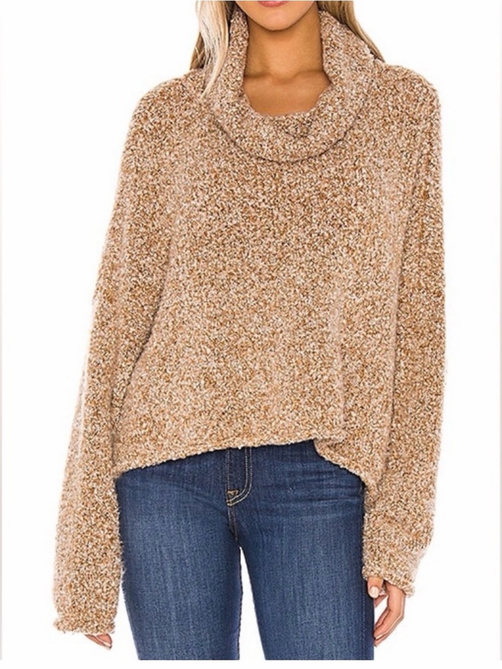 Free People BFF Cowl Neck Slouchy Bouclé Knit Sweater - Size S